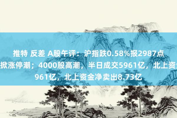 推特 反差 A股午评：沪指跌0.58%报2987点，工业母机板块掀涨停潮；4000股高潮，半日成交5961亿，北上资金净卖出8.73亿