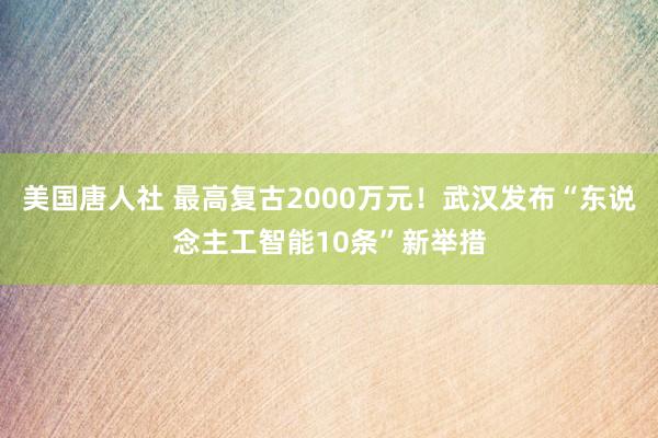 美国唐人社 最高复古2000万元！武汉发布“东说念主工智能10条”新举措